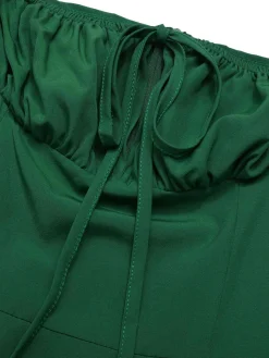 Hot Retro Stage 1940s Side Slit Puff Sleeve Square Neck Dress
