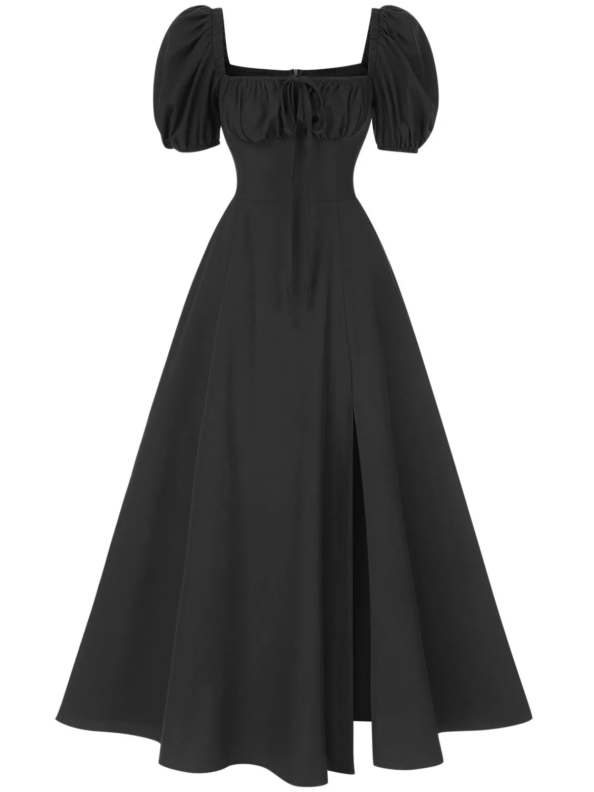 Hot Retro Stage 1940s Side Slit Puff Sleeve Square Neck Dress