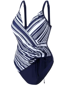 New Retro Stage 1960s Side-Laced V-Neck One-Piece Swimsuit