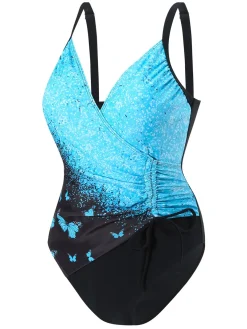 New Retro Stage 1960s Side-Laced V-Neck One-Piece Swimsuit