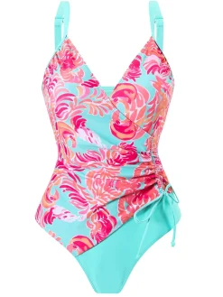 New Retro Stage 1960s Side-Laced V-Neck One-Piece Swimsuit