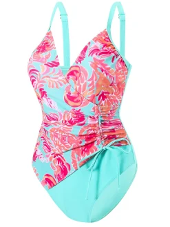 New Retro Stage 1960s Side-Laced V-Neck One-Piece Swimsuit
