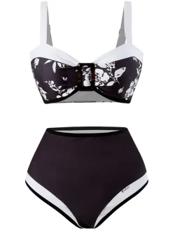 New Retro Stage 1940s Silhouette Plants Wide Straps Bikini