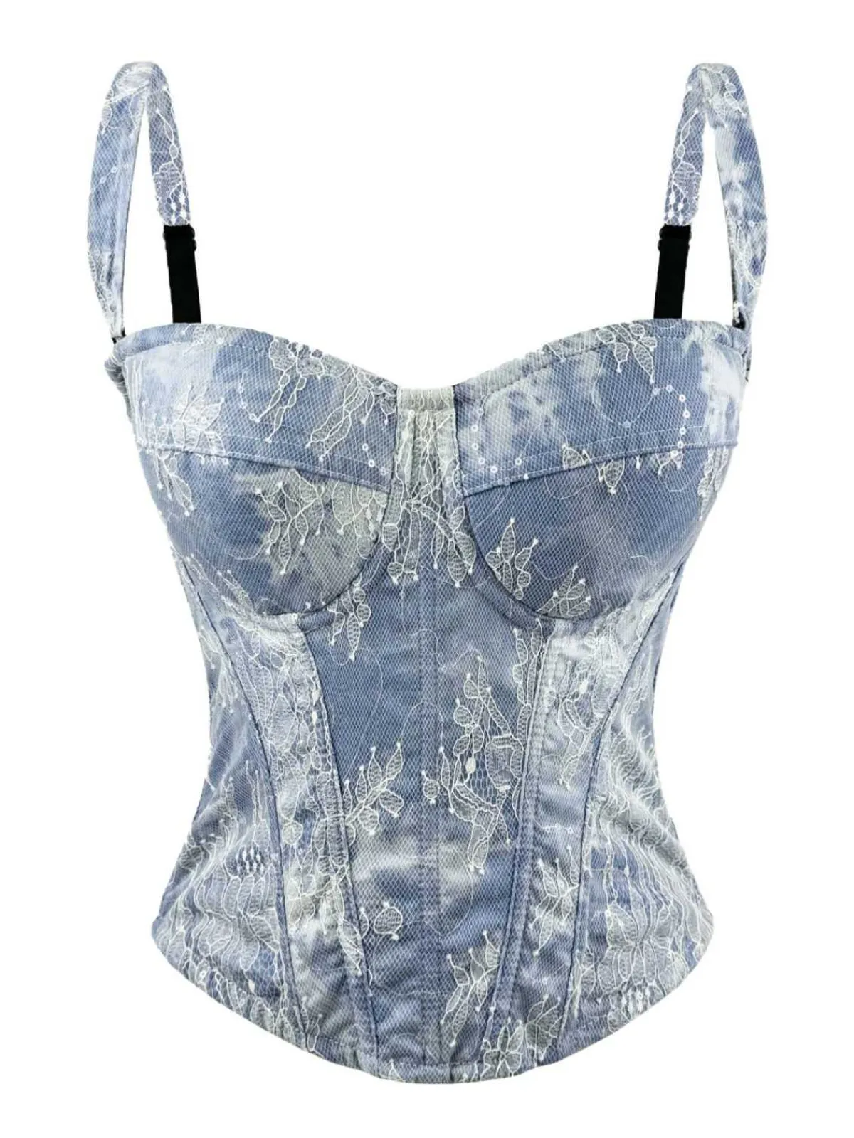 Outlet Retro Stage 1950s Slip Denim Lace Corset Top Light Blue
