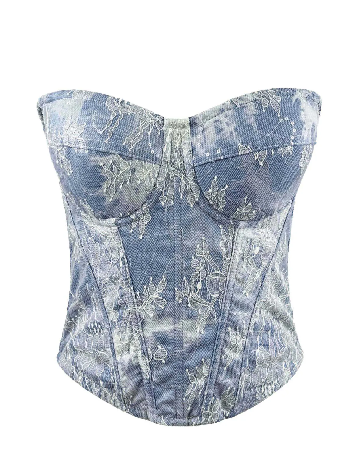 Outlet Retro Stage 1950s Slip Denim Lace Corset Top Light Blue