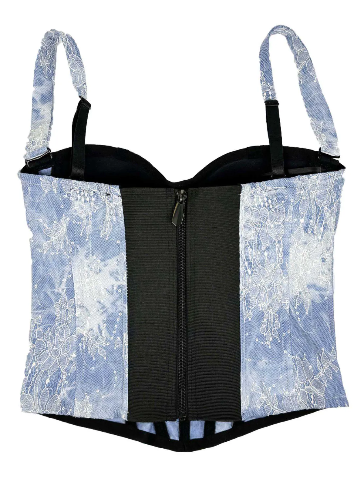Outlet Retro Stage 1950s Slip Denim Lace Corset Top Light Blue