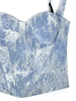 Outlet Retro Stage 1950s Slip Denim Lace Corset Top Light Blue