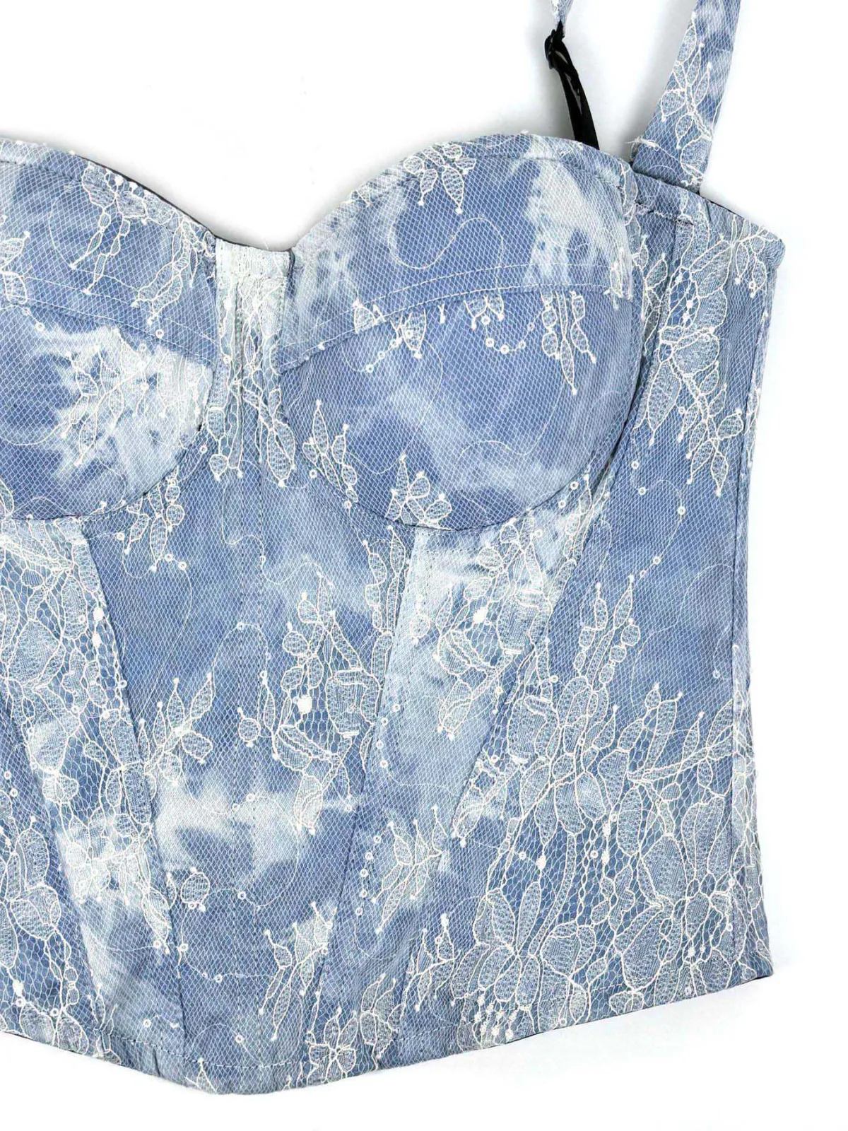 Outlet Retro Stage 1950s Slip Denim Lace Corset Top Light Blue