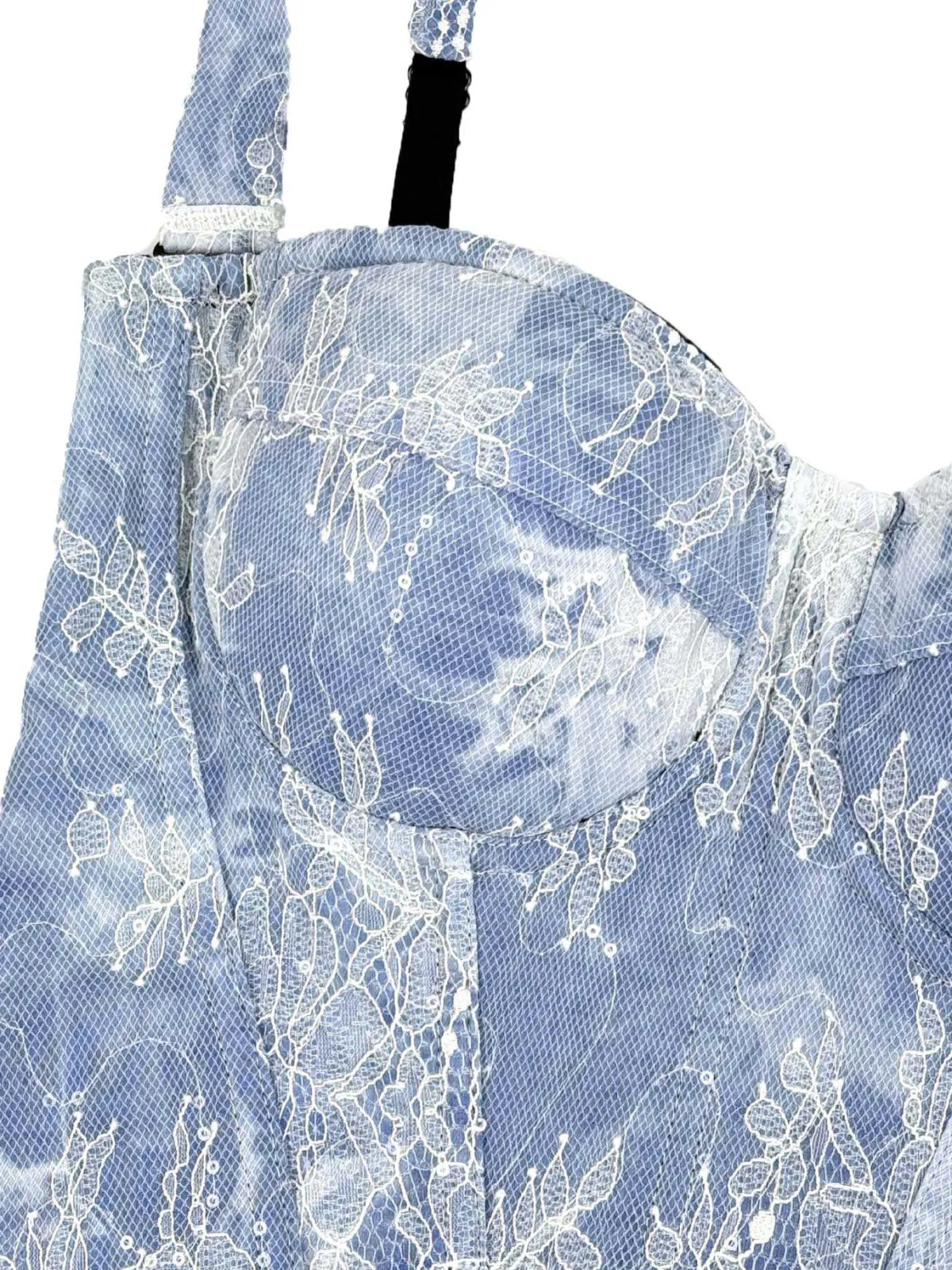 Outlet Retro Stage 1950s Slip Denim Lace Corset Top Light Blue