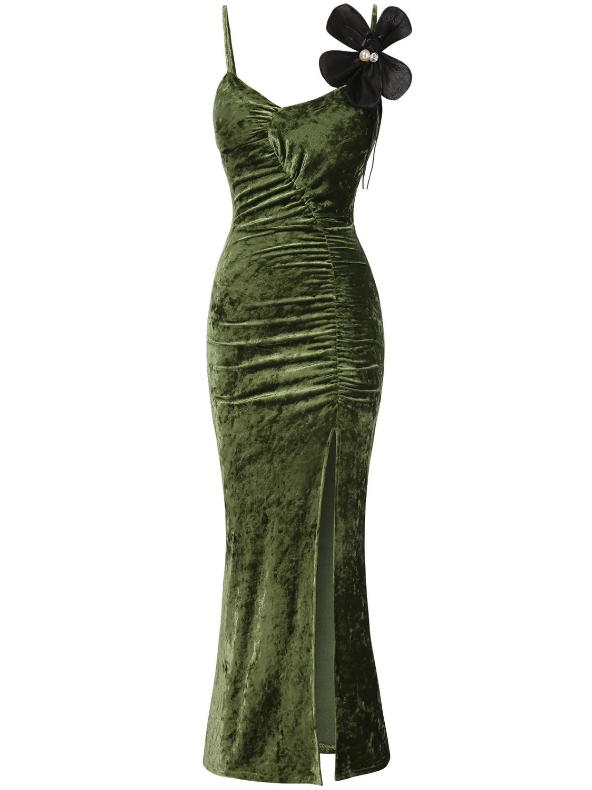 New Retro Stage 1930s Slit Spaghetti Straps Velvet Dress