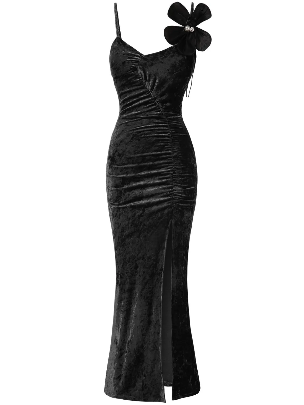 New Retro Stage 1930s Slit Spaghetti Straps Velvet Dress
