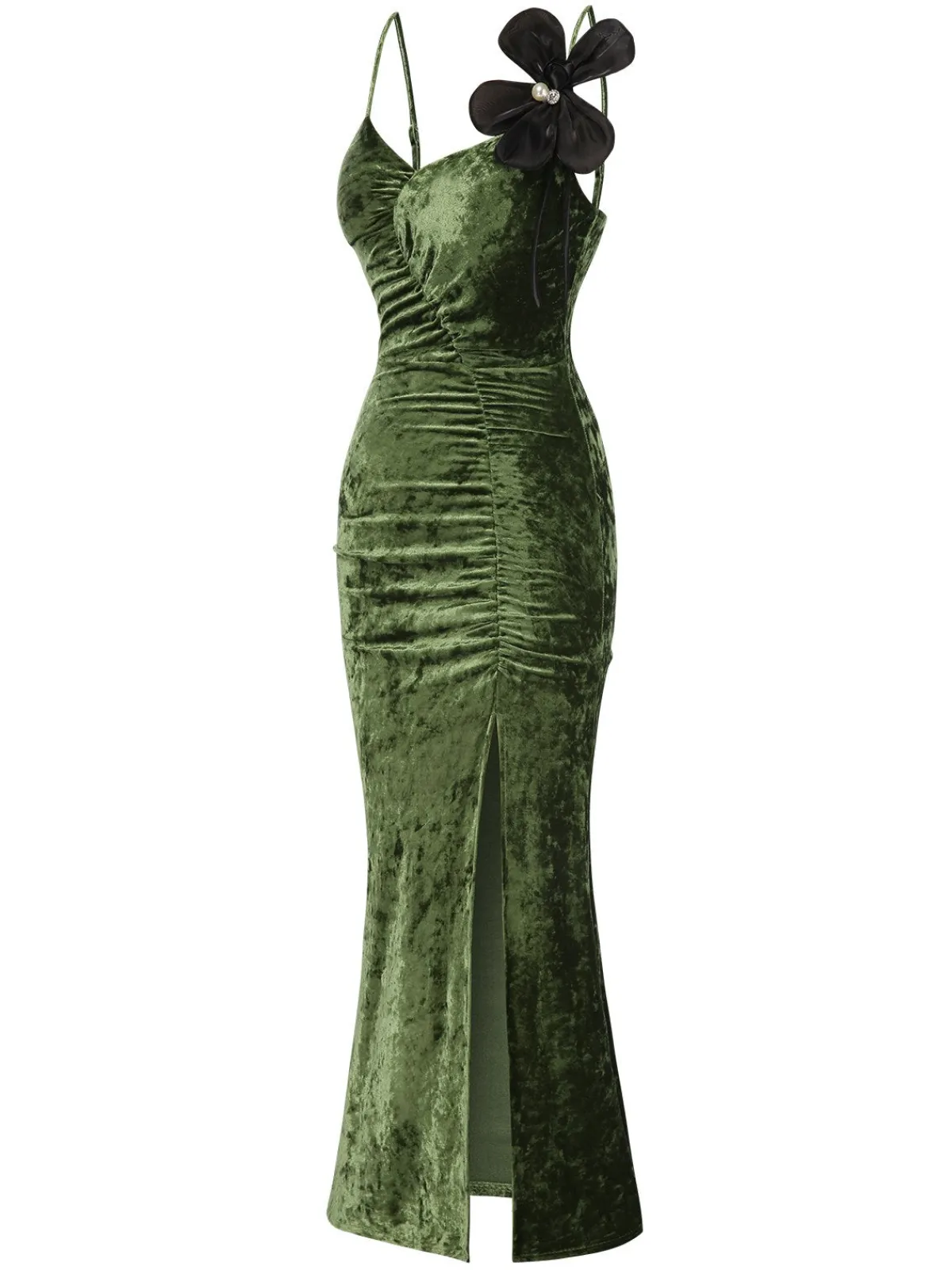 New Retro Stage 1930s Slit Spaghetti Straps Velvet Dress