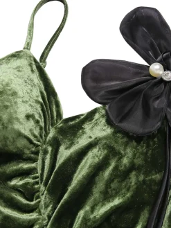 New Retro Stage 1930s Slit Spaghetti Straps Velvet Dress