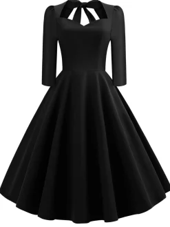 New Retro Stage 1950s Solid 3/4 Sleeve Dress