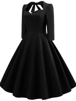 New Retro Stage 1950s Solid 3/4 Sleeve Dress