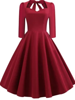 New Retro Stage 1950s Solid 3/4 Sleeve Dress