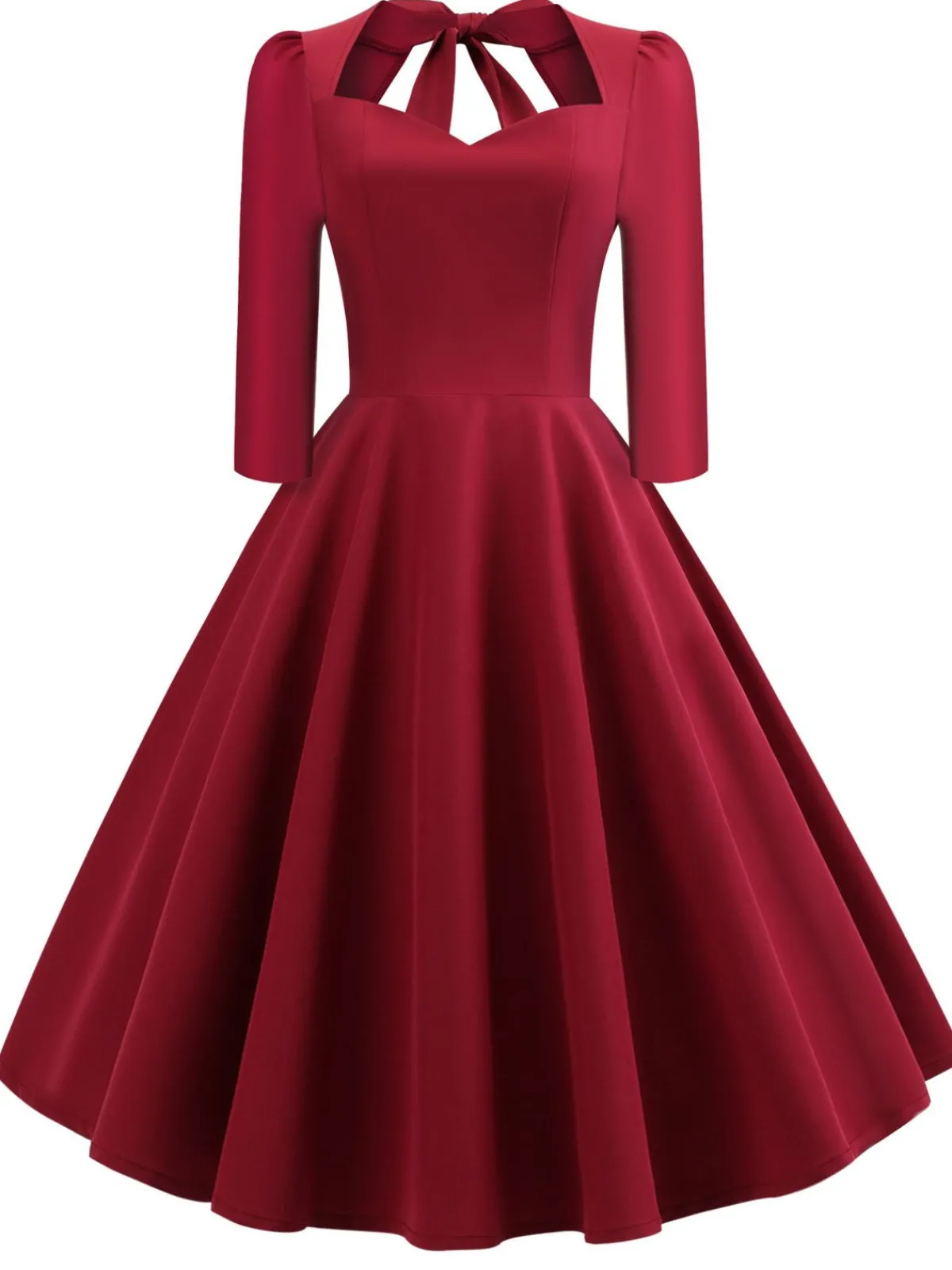 New Retro Stage 1950s Solid 3/4 Sleeve Dress