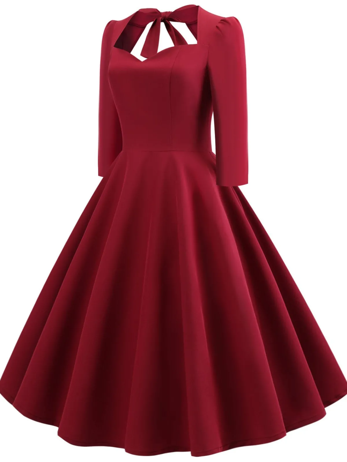 New Retro Stage 1950s Solid 3/4 Sleeve Dress
