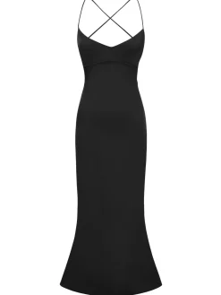 Fashion Retro Stage 1930s Solid Back Cross Straps Mermaid Dress