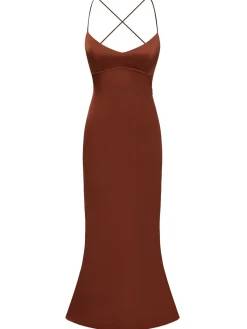 Fashion Retro Stage 1930s Solid Back Cross Straps Mermaid Dress