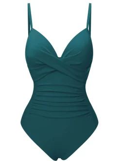 Sale Retro Stage 1940s Solid Bandage One-Piece Swimsuit