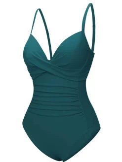 Sale Retro Stage 1940s Solid Bandage One-Piece Swimsuit