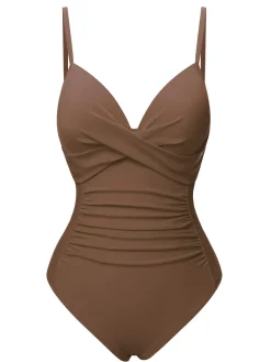 Sale Retro Stage 1940s Solid Bandage One-Piece Swimsuit