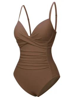 Sale Retro Stage 1940s Solid Bandage One-Piece Swimsuit