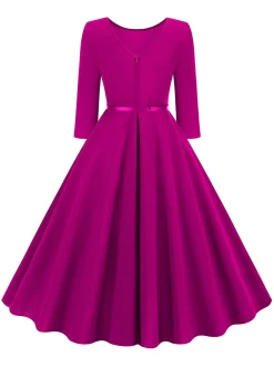 Online Retro Stage 1950s Solid Belted Swing Dress