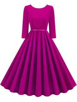 Online Retro Stage 1950s Solid Belted Swing Dress
