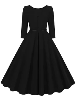 Online Retro Stage 1950s Solid Belted Swing Dress
