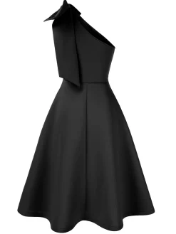 New Retro Stage 1950s Solid Big Bow One-Shoulder Dress