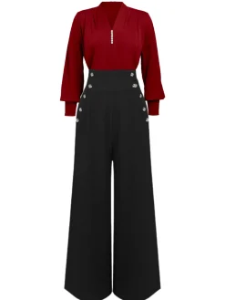 Best Retro Stage 1930s Solid Blouse & Suspender Pants
