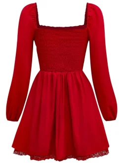 Sale Retro Stage 1950s Solid Bow Tie Lace Gothic Dress
