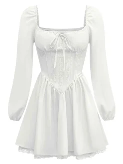 Sale Retro Stage 1950s Solid Bow Tie Lace Gothic Dress