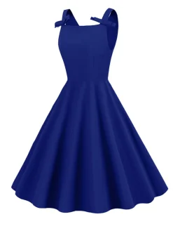 Online Retro Stage 1950s Solid Bowknot Sleeveless Square Neck Dress
