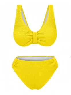 Online Retro Stage 1940s Solid Bowknot Textured Fabric Swimsuit