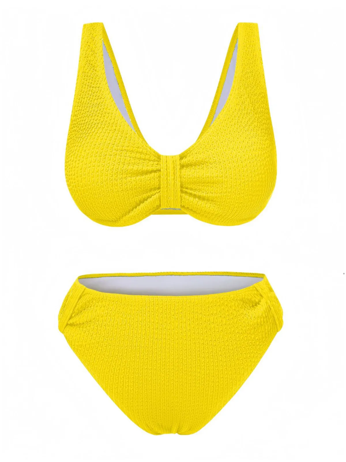 Online Retro Stage 1940s Solid Bowknot Textured Fabric Swimsuit