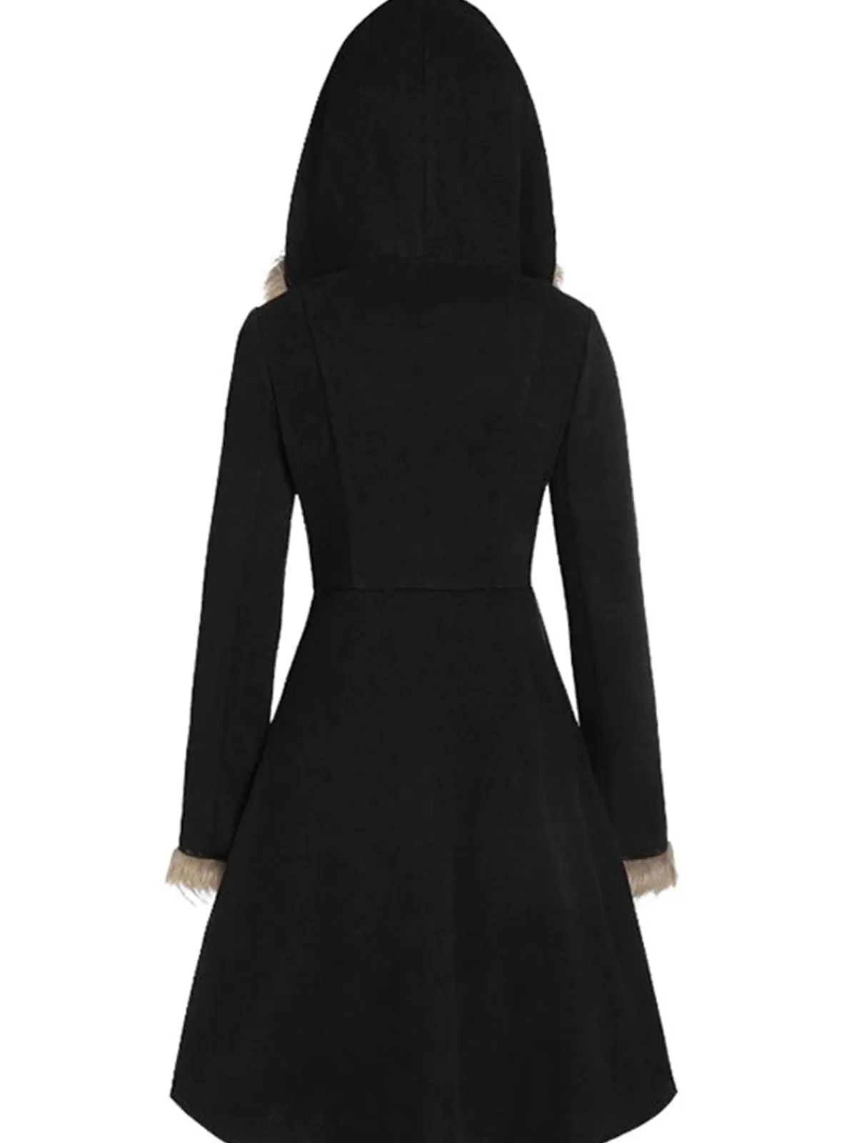 Discount Retro Stage 1950s Solid Buckle Fur Trimmed Coat