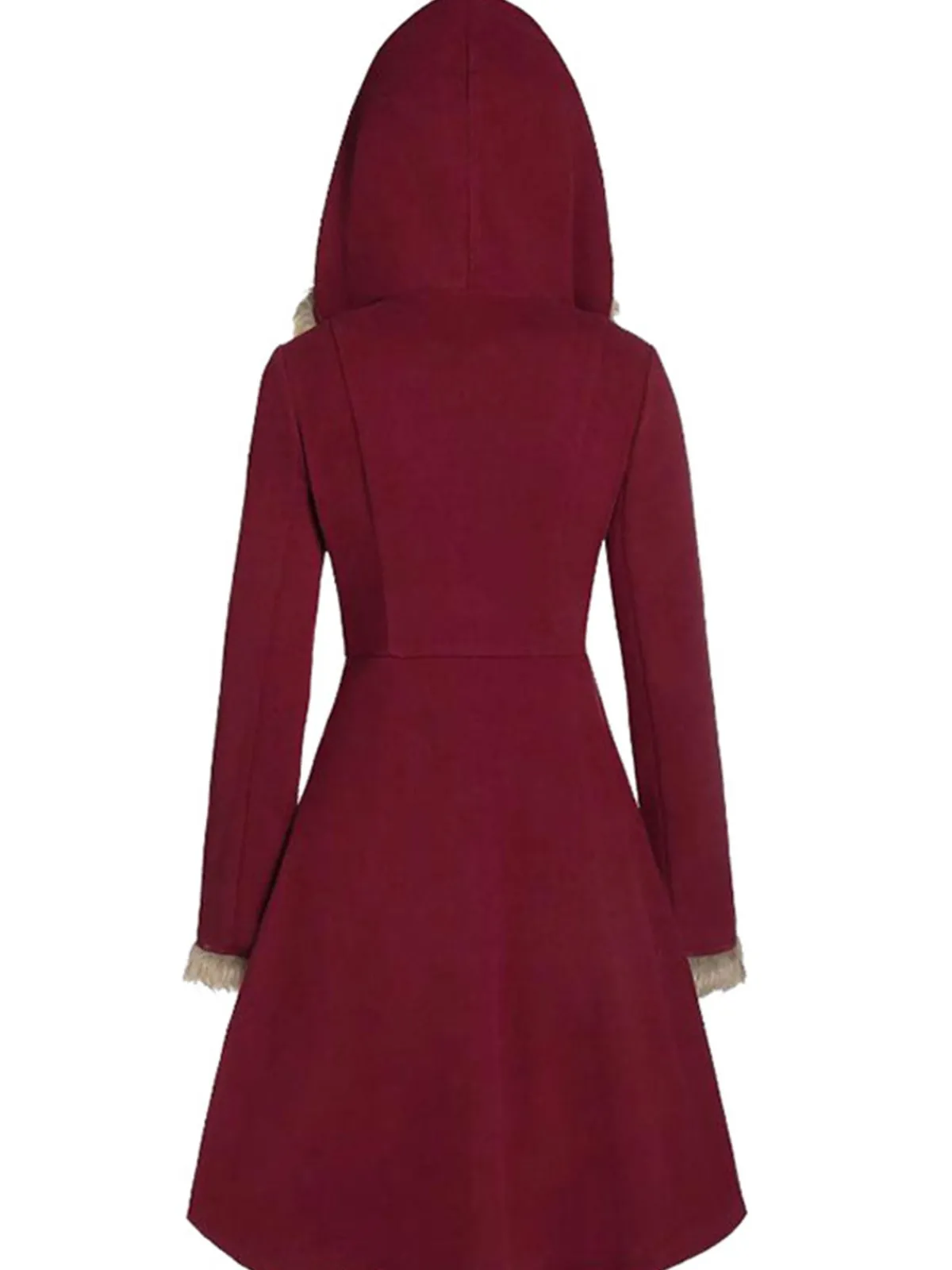 New Retro Stage 1950s Solid Buckle Fur Trimmed Coat