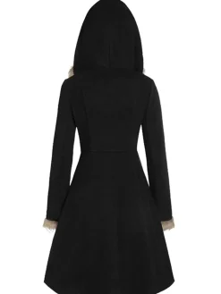 New Retro Stage 1950s Solid Buckle Fur Trimmed Coat