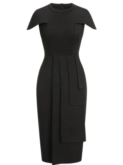 Discount Retro Stage 1960s Solid Cap Sleeved Pencil Dress