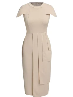 Discount Retro Stage 1960s Solid Cap Sleeved Pencil Dress