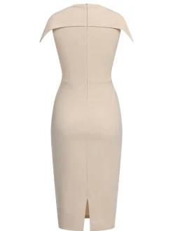 Discount Retro Stage 1960s Solid Cap Sleeved Pencil Dress