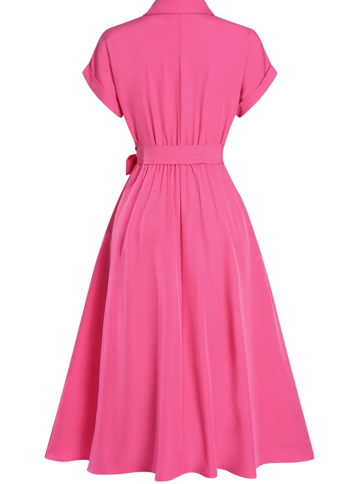 Sale Retro Stage 1940s Solid Cap Sleeves Buttoned Shirt Dress