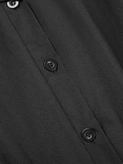 Sale Retro Stage 1940s Solid Cap Sleeves Buttoned Shirt Dress
