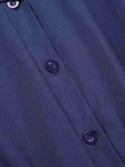 New Retro Stage 1940s Solid Cap Sleeves Buttoned Shirt Dress