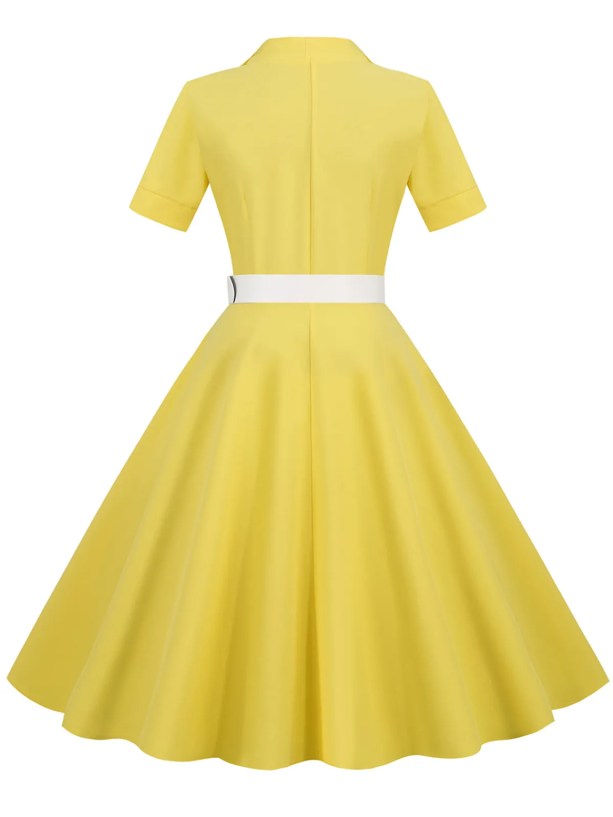 New Retro Stage 1950s Solid Contrast Lapel Belt Dress