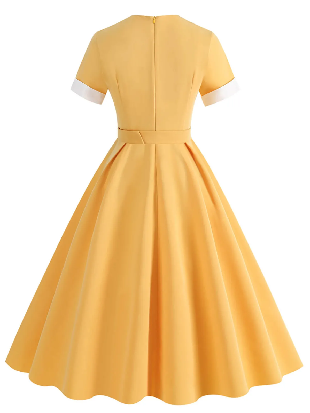 Discount Retro Stage 1950s Solid Contrast V-Neck Swing Dress