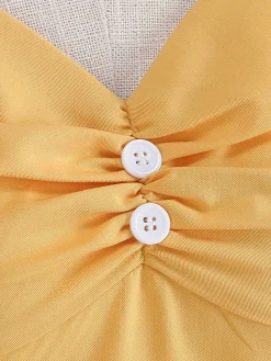 Discount Retro Stage 1950s Solid Contrast V-Neck Swing Dress